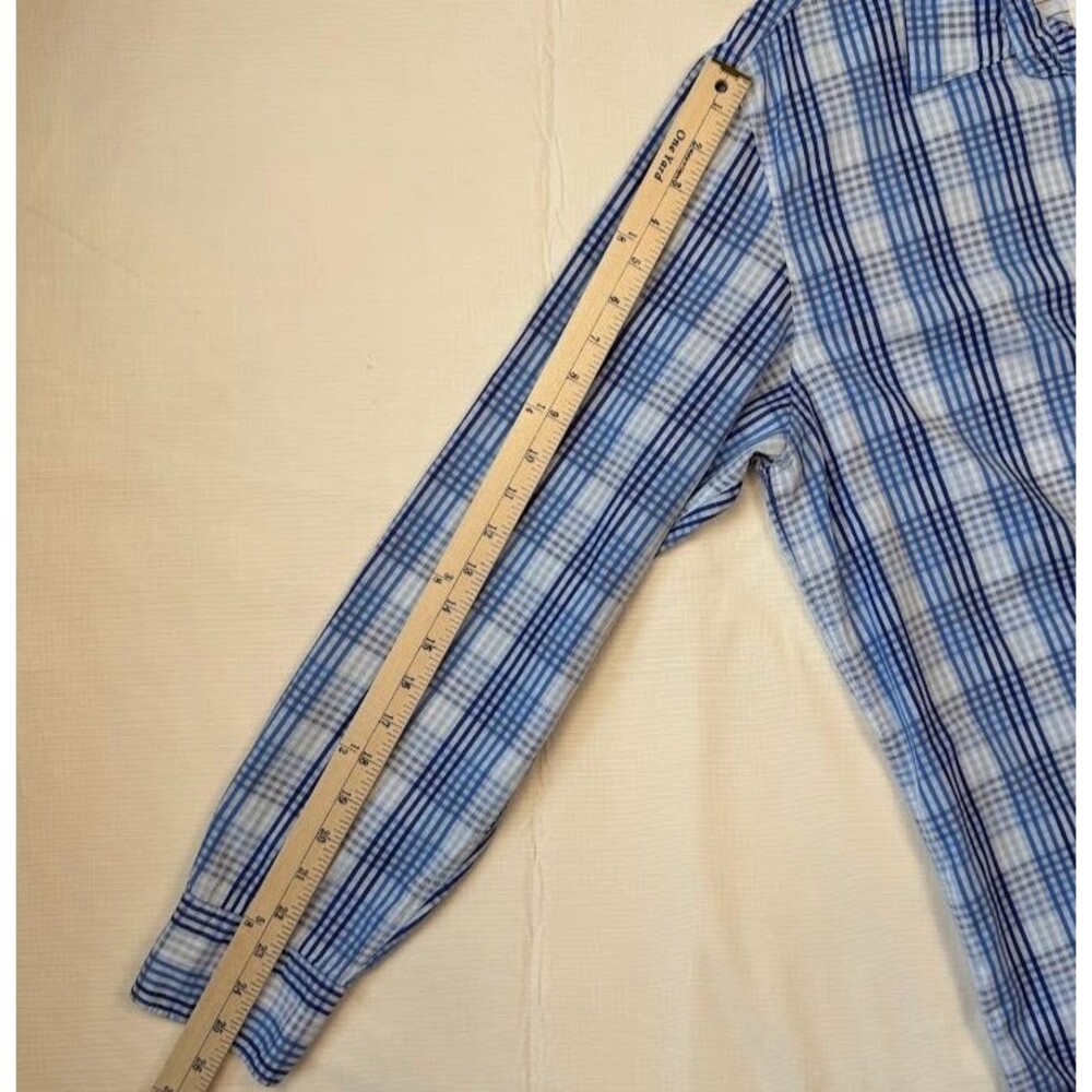Calvin Klein Wash 100% Cotton Long Sleeve Button Down Blue/White Plaid Shirt, L - Picture 10 of 10